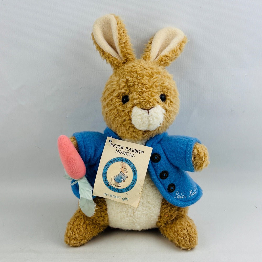 Eden Peter Rabbit Musical Movement Plush Beatrix Potter Blue Jacket Carrot Works